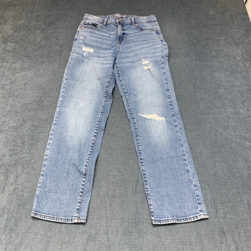 Jordache Jeans Womens 16 Blue Denim Cotton Straight Leg Distressed 5 Pockets